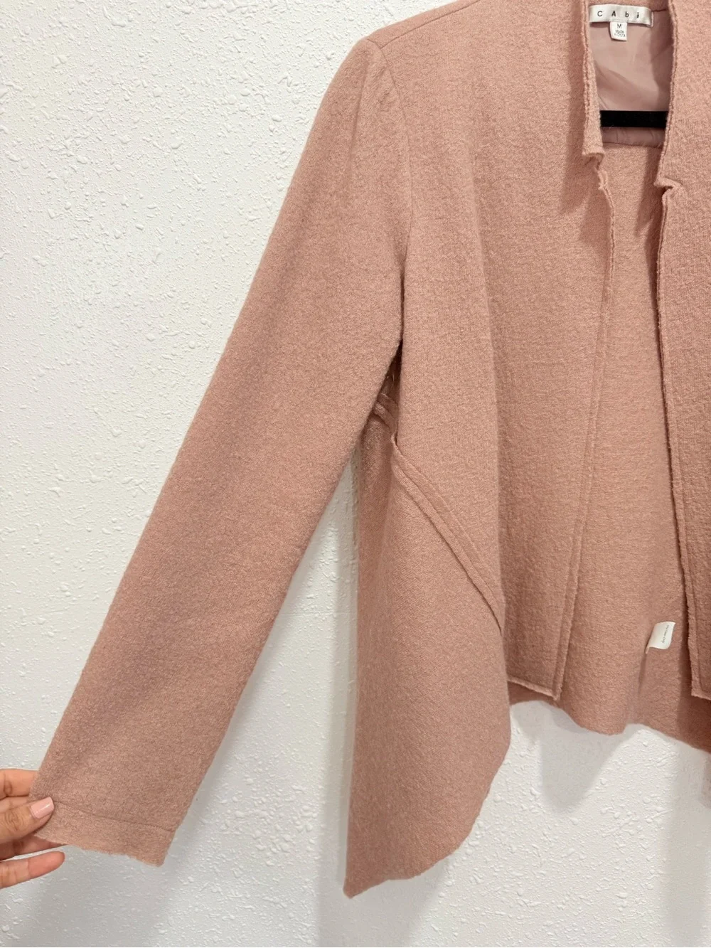 CAbi 100% Valentina wool Dusty Rose Open-Front Cardigan M